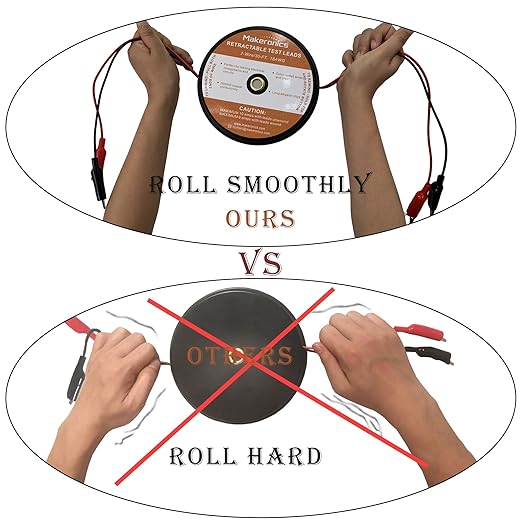 Makeronics 2 Wires 30FT 18AWG Retractable Test Leads with Roll-up Storage Pouch and Dual Ended Electrical Alligator Clips Test Probe Lead Wire Cables for Circuit Connection/Electrical Testing