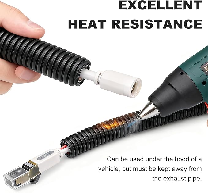 120FT 3/8 inch Split Wire Loom Tubing Kit with 2 Clamps - Flexible Abrasion Resistant Conduit for Automotive, Mechanical Cable Protection