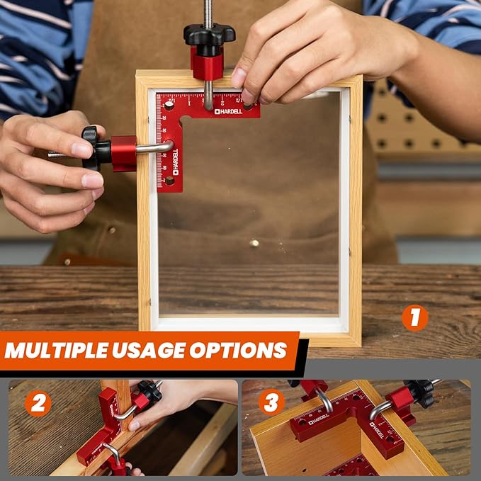 HARDELL 90 Degree Positioning Squares, Right Angle Clamps 3''/80mm Aluminum Alloy Woodworking Carpenter, Corner Clamping Square Tool for Picture Frame Box Cabinets Drawers (4 PACK), HDAC0408