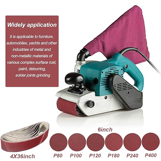 Blulu 22 Pieces Sanding Belts and Sanding Discs Set Includes 4 x 36 Inch Belts (80/120/150/240/400 Grits) and 6 Inch Self Adhesive No Hole Alumina Disc for Bench Combination Sander Woodworking