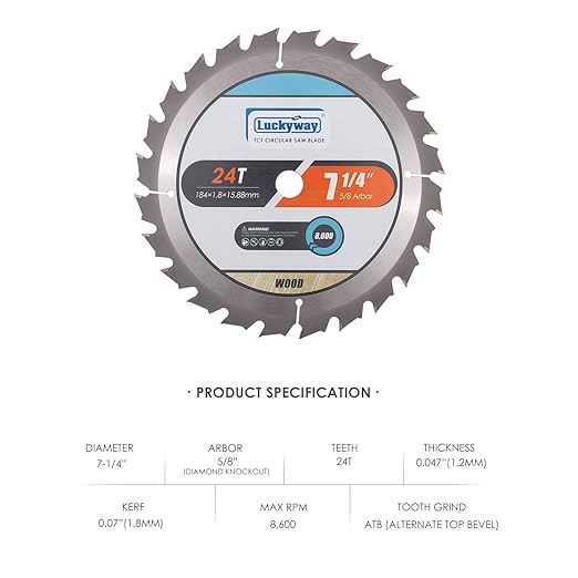 Luckyway 3-Pack 7-1/4 Inch 24T Framing with 5/8 Inch Arbor TCT Circular Saw Blade for Cutting Wood