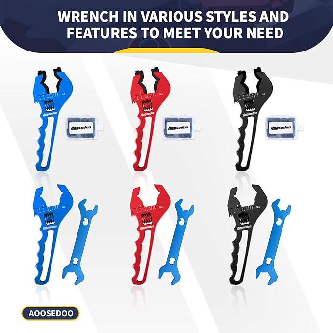 Adjustable AN Fittings Wrench AN Wrench for AN Hose Fitting Adapters AN Fitting Tool 3AN-16AN Lightweight Aluminum Black. With a 6AN-AN8 Double Hose End Fitting Wrench Blue