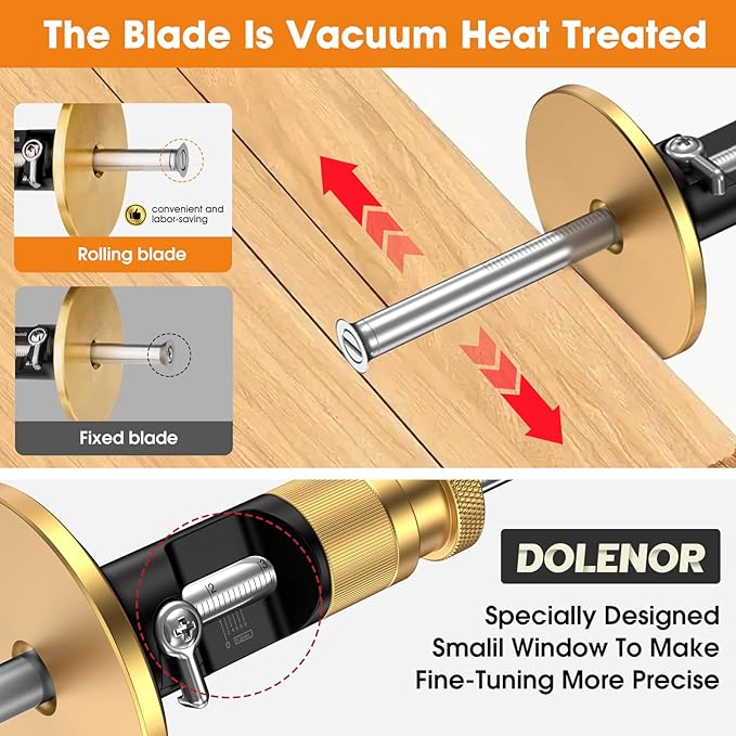 Wheel Marking Gauge Woodworking, Scribe Tool Woodworking, Adjustable 0-12cm, Aluminum & Brass Options, for Parallel Lines, Dovetail Joints & Professional Carpentry (Brass with Fine Adjustment)
