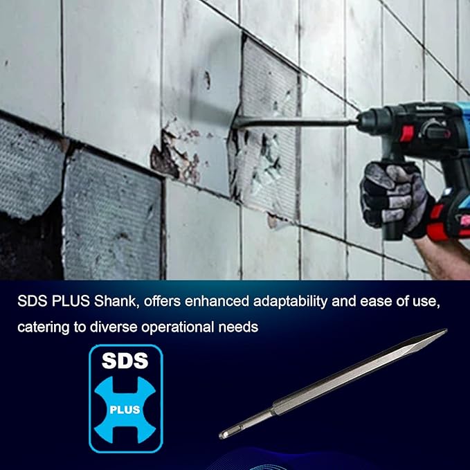 16-Inch SDS Plus Chisel, Point Chisel with Sds Plus Shank Ideal for Concrete Demolition, Tile Removal Chisel Tool for SDS Plus Hammer Drill Attachment