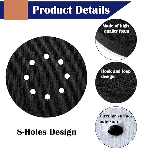 5 Pack 5 Inch Interface Pads 8 Holes, Orbital Sander Foam Pads Shock Absorption Cushion Buffer, Hook and Loop Foam Sanding Pads for Orbital Sander