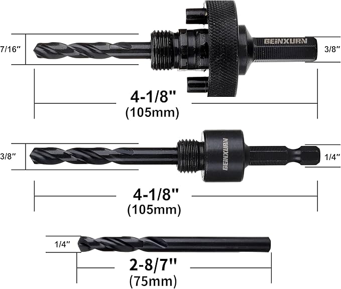 Quick Change Hole Saw Mandrel, 7/16-Inch and 3/8 Inch Hole Saw Arbor with 3Pcs Central Drill/2PCS Hex wrench/2Pcs Spring