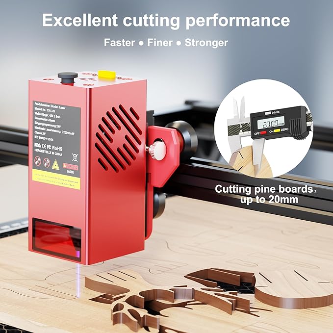 CK1-20 20000mW Laser Engraver Machine Laser Cutter Laser Cutting Engraving Tool Engraving Machine for Wood, Metal, Plastic, Paper, Leather, Sponge Paper, Alumina