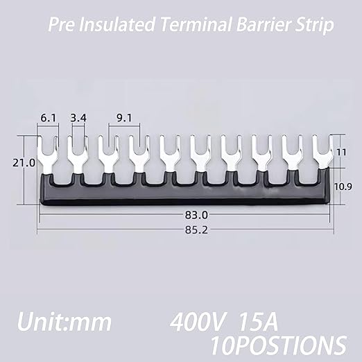 Terminal Block (8 Sets) 8Pcs 10 Positions Dual Row 600V 15A Screw Terminal Strip Blocks with Cover&8Pcs Pre-Insulated Barrier Termina Block Strip&80Pcs Insulated Fork Wire Connector