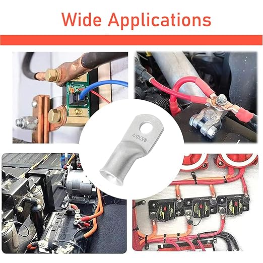 25Pcs 4/0 AWG 3/8"(M10) Stud Tinned Copper Ring Terminals Battery Cable Ends Wire Lugs 4/0 Gauge Battery Cable Lugs Heavy Duty Cable Lugs Bare Copper Eyelets Tubular Ring Terminal Connectors