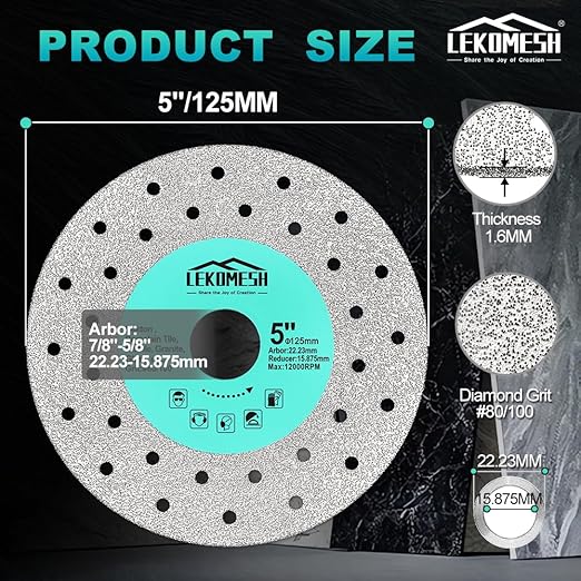 Rock Slab Grinding Disc - 5 inch Glass Cutter Disc(2pcs), Granite Cutting Blade, Diamond Grinder Wheel for Rock Slab, Stone, Tile, Marble, Granite, Glass Diamond Saw Blades