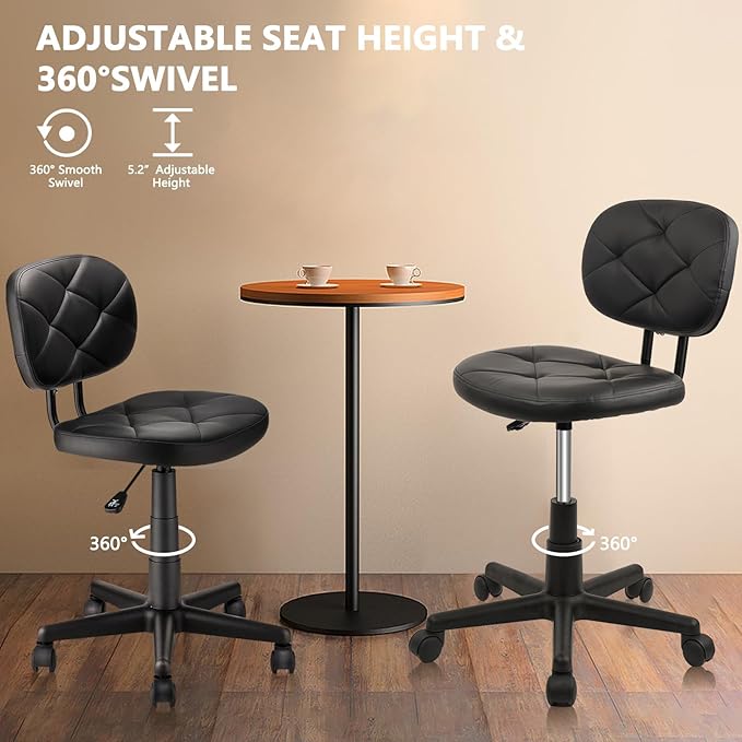 Rolling Stool Chair with Backrest Leather Swivel Salon Spa Stools, Adjustable Height Work Garage Chairs for Home Bar Desk Computer, 4PK