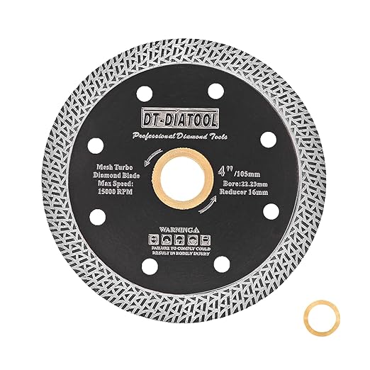 DT-DIATOOL Diamond Granite Blade 4 Inch for Marble Porcelain Tile Ceramic Diamond Cutting Disc with Mesh Turbo Diamond Segments