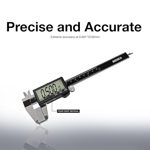 NEIKO 01401A 6-Inch Electronic Digital Caliper, Stainless Steel, Extra Large LCD Screen, Measurement Conversions for Inches, Millimeters, and Fractions
