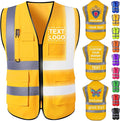 Custom Safety Vest with Logo for Men Women Personalized Class 2 High Visibility Reflective Vests with Pockets Zipper(S-5XL)