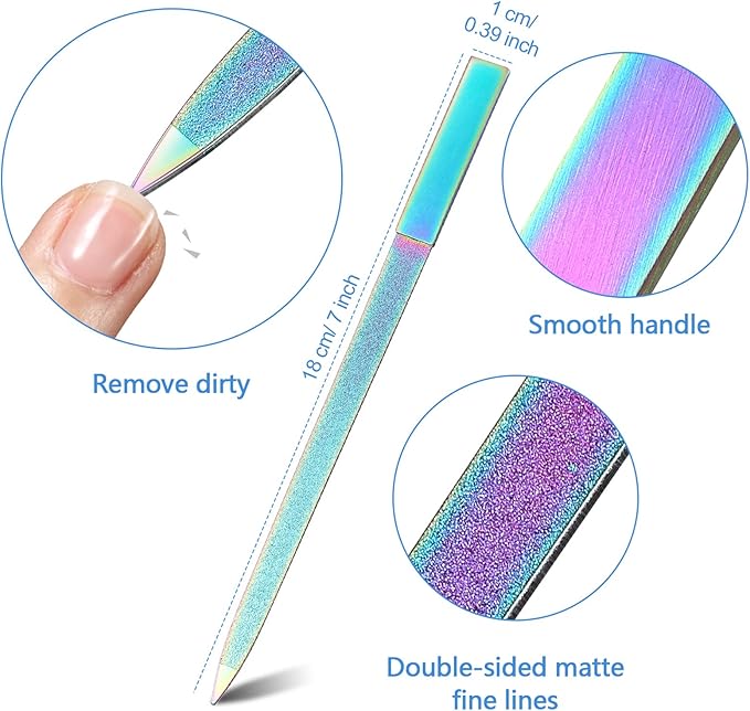 Mudder 3 Pcs Diamond Nail File Set Stainless Steel Double Side Nail File Metal Sapphire Buffer Manicure Files Natural Nails Emery Boards for Salon Home and Travel Women (Rainbow Color)