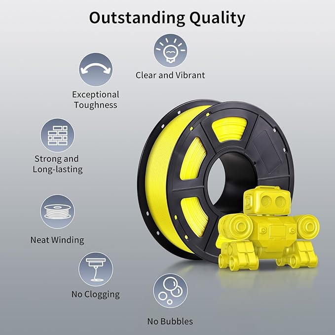 ANYCUBIC PETG Filament 1.75mm, 3D Printer Filament, Dimensional Accuracy +/- 0.02mm, Exceptional Toughness, Print with Most FDM 3D Printers, 1KG Spool, Yellow