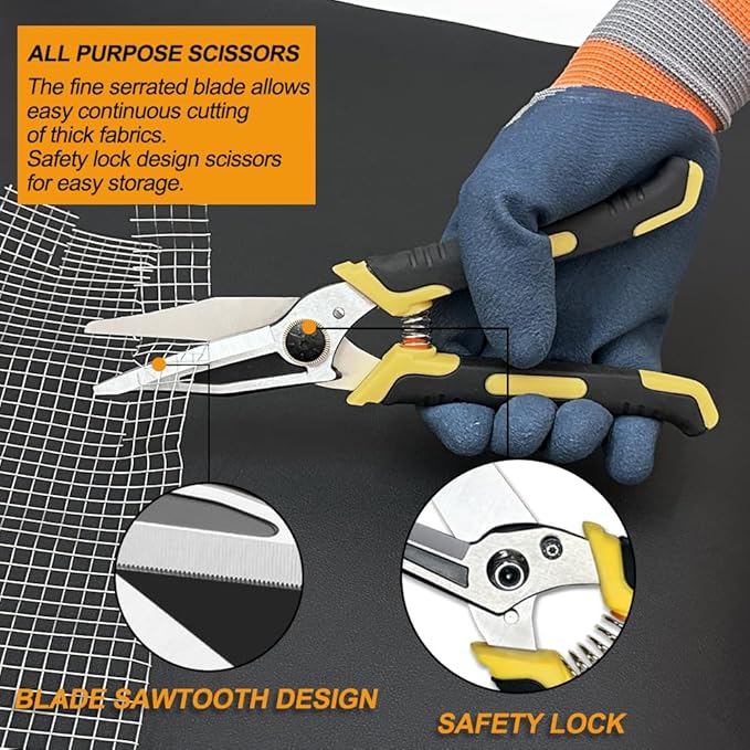 9-Inch Heavy Duty Scissors, Multifunction Shears for Cutting Cable Wires, Cardboard, Vinyl Siding, Straight Snips (Reinforce)