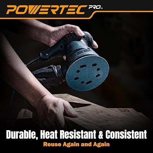 POWERTEC PRO 50PK, 5 Inch Sanding Discs Hook and Loop, 60 Grit, Ceramic Orbital Sander Sandpaper for 5 & 8 Hole Random Orbital Sanders - Automotive, Paint, Metal, Woodworking (45306C-50)