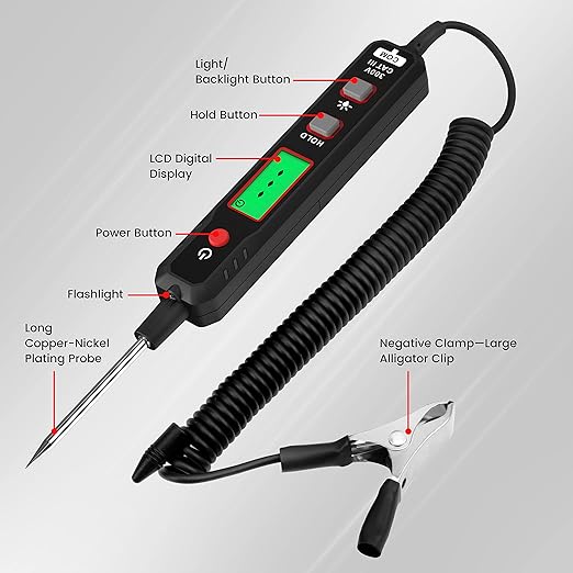KAIWEETS 0.8V-100V DC Smart Automotive Test Light, Buzzer Circuit Tester with Sharp Probe, Bidirectional Voltage Tester with Flashlight, Electric Test Pen for Car Battery Polarity Continuity Fuses
