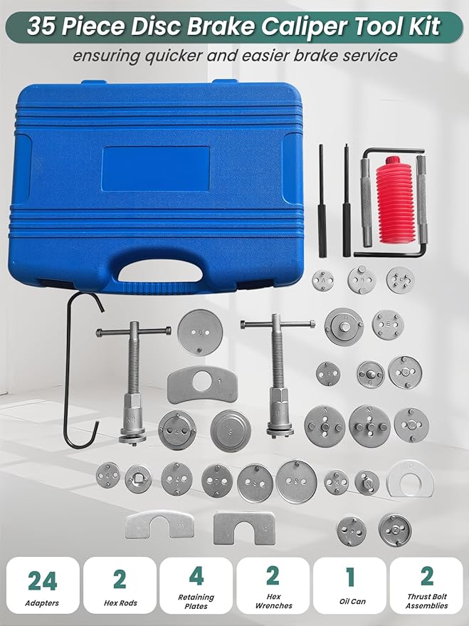 Brake Caliper Compression Tool 36 Piece Disc Brake Caliper Tool Kit for Pad Replacement with 24 Adapters Fits Most Vehicles with C Hanger