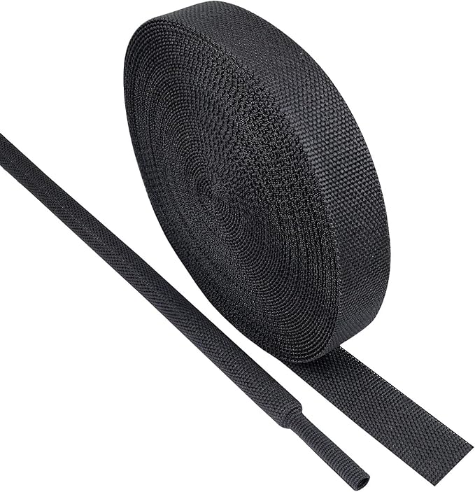 Black 2:1 Ratio Automotive Heat Shrink Braided Sleeving,Wear-Resistant Flat Woven Shrinkable Sleeve Fabric Car Cable Wires Hoses Protection (1/2"-26ft)