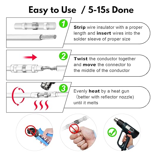 Kuject 300PCS Solder Seal Wire Connectors AWG 26-24, White Solder Seal Heat Shrink Butt Connectors Terminals Solder Sleeve Waterproof Wire Splice Connector for Marine Boat Wire Joint