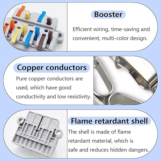 4-in-8-out Lever Terminal Block Kit, Quad Input to Eight Output Splicing Connectors, DIN Rail/Screw Fix, 28-12AWG Conductor, 6 Pack with Mounting Hardware
