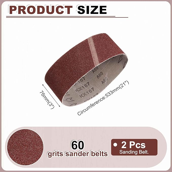 HARFINGTON 3 x 21 Inch Sanding Belts, 12 Pcs 60 Grits Aluminum Oxide Abrasive Belt Sander File Belt for Woodworking, Metal Polishing, Knife Sharpener