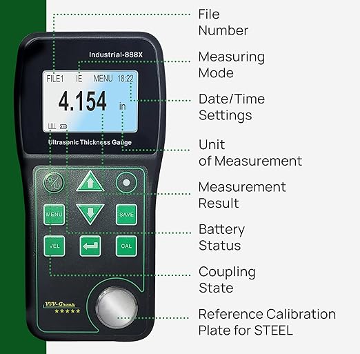 Ultrasonic Thickness Gauge Industrial-888X Echo-Echo Mode Measure Through Coating up to 19.685mils (500 microns) / Cast Iron Thickness Measurement/PC Connection (All Material)