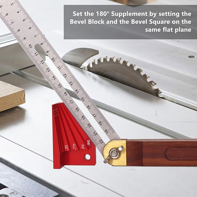 Aluminum Alloy Bevel Gauge Block, Universal Angle Finder for Router and Table Saw Woodworking Angles for 1:6, 1:7, 1:8 Miter Angles of 15°, 22-1/2°, 30°, 36° and 45°