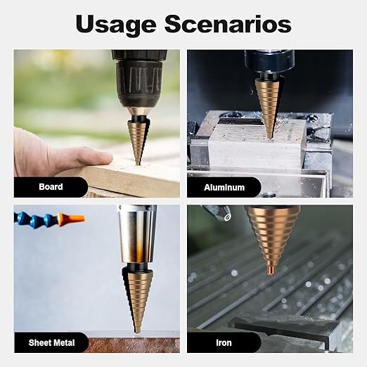 XDENDP Step Drill Bit, 5PCS Step Drill Bit for Metal, HSS Titanium High Speed Steel Step Bit, Step Bits for Metal, Total 50 Sizes with Storage Case, for DIY Lovers Drilling Metal Wood Aluminum Plastic