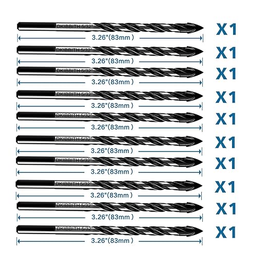 10-Piece 5/32" Masonry Drill Bits for Tile Glass Ceramic Wall Brick Stone Soft-Metal Wood, 1/4 Inch Concrete Drill Bits Cement Drill Bit Set, 3-Flat Shank, YG8 Carbide Tungsten Steel Alloy Tip 4mm