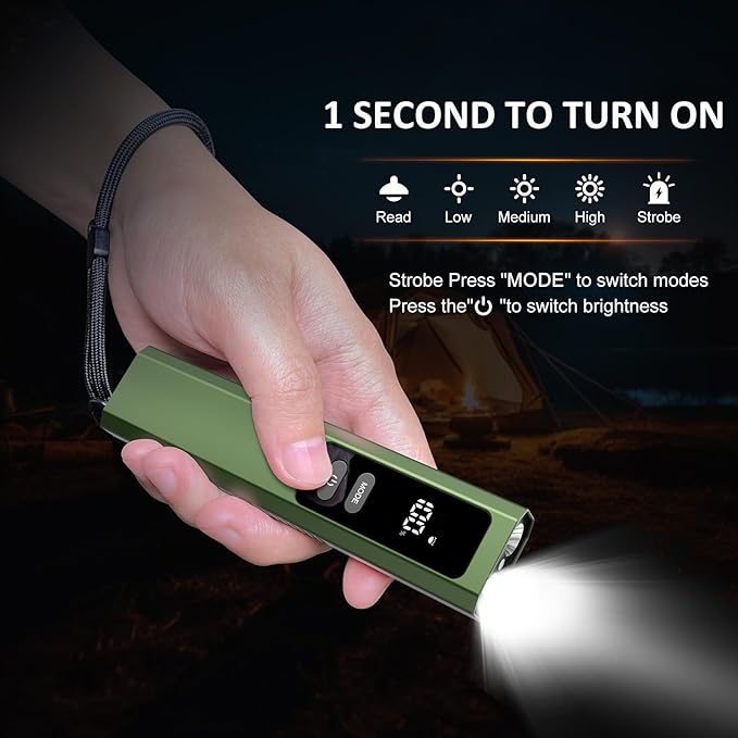 5-in-1 Rechargeable EDC Flat Flashlight, High Lumens Pocket Torch with White LED, UV, Magnetic Base & Clip, Compact Flat Flashlight for Camping, Emergency, Work with Bag (Green)