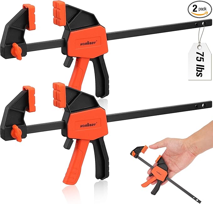 HORUSDY 6" Mini Bar Clamps for Woodworking - 2 Pack Quick Clamps F Clamp with 75 LBS Load Limit