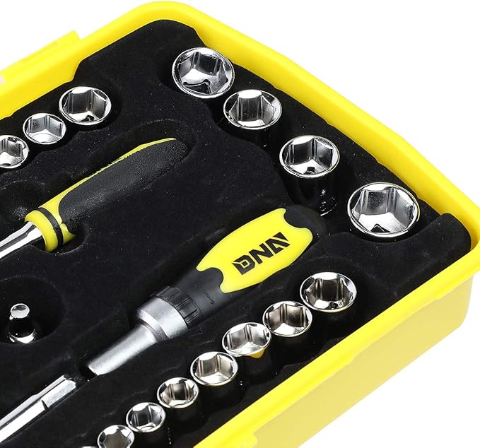DNA MOTORING Home Repair Tool Set, Magnetic Screwdriver Socket Set, Ratchet Screwdriver Tools Set for Mechanics and DIY, w/Storage Box, Yellow, TOOLS-00036