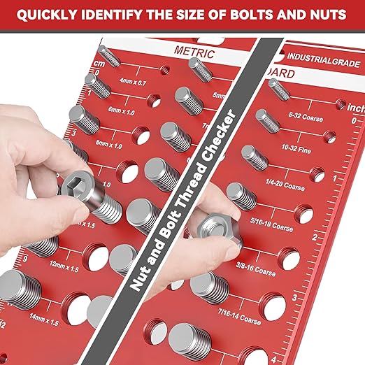 42 Nut and Bolt Thread Checker, Bolt Size and Thread Gauge, Screw Identifier Gauge with 19 Standard & 15 Metric Bolt & 8 Drill Bit Gauge, Gift for Mechanic Dad Son