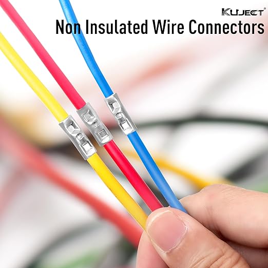 Kuject 200PCS Non Insulated Butt Connectors Kit, Uninsulated Wiring Crimps Terminals for AWG 22-16, 16-14, 12-10, 8, 6, Tinned Pure Copper Wire Butt Splice Connectors for Electrical DIY