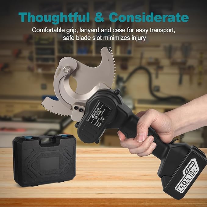 54mm Heavy Duty Cable Cutters Kit, 18VDC Cordless Rechargeable Electrical ACSR Cutting Tool for Copper and Aluminum, 2 4Ah Batteries & 1 Battery Charger Included