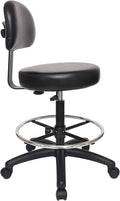 Chair Master Round Vinyl Chair/Stool-Black-for Garage, Counters, Shop, Kitchen, Computer Desks, Drafting Tables. EASY to CLEAN! (Soft Non-Marking Casters, Tall Bench/Drafting 24"-34")