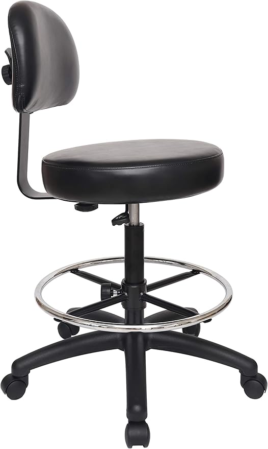 Chair Master Round Vinyl Chair/Stool-Black-for Garage, Counters, Shop, Kitchen, Computer Desks, Drafting Tables. Easy to Clean! (Glides, Medium Bench 19"-27")