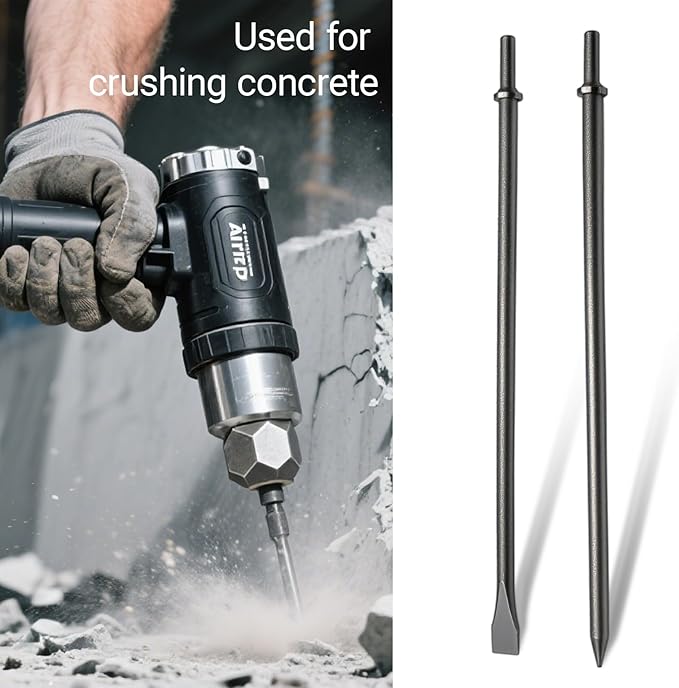 2 Pack 14" Air Hammer Bits Attachments,0.401 Inch Shank Chisel Bit Set,Cr-Mo Alloy Steel Punch