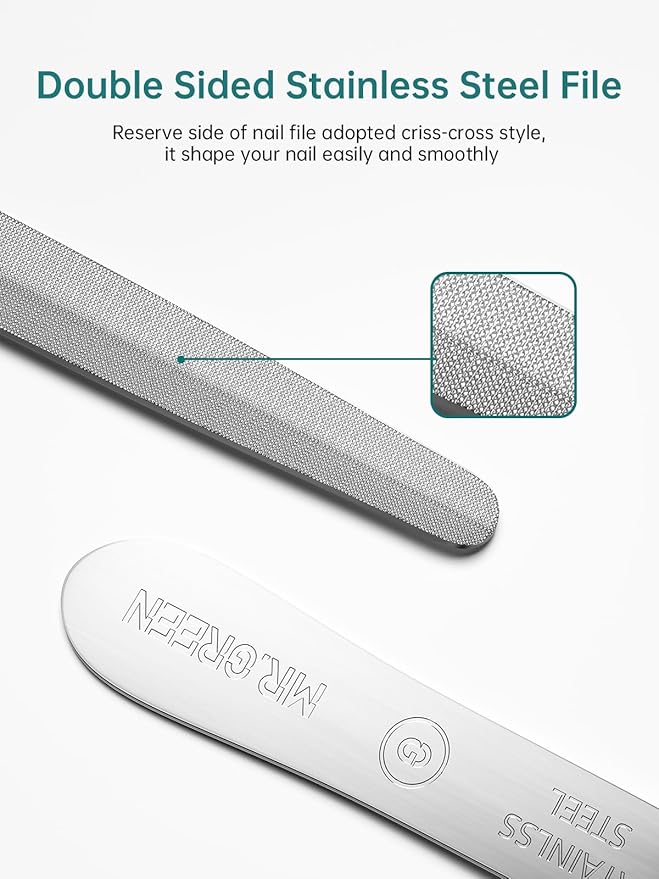 MR.GREEN Curved Nail File – Double-Sided Metal Nail File for Men & Women with Protective Travel Case, Ergonomic Anti-Slip Handle, Washable & Reusable, for Fingernails & Toenails