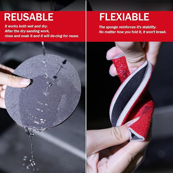 16Pcs 5 Inch Sanding Sponge Disc Hook and Loop 180-3000 Grit Wet Dry Sanding Pads, Drywall Sandpaper Blocks for Wooden Drywall Sheetrock and Metal Glazing