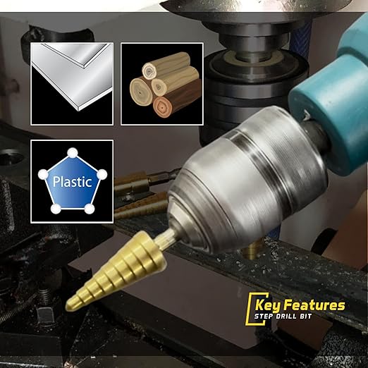 Titanium Step Drill Bit Set - 3PCS High Speed Steel Unibit, 1/4" Shank, Total 28 Sizes 3/16" - 1/2"