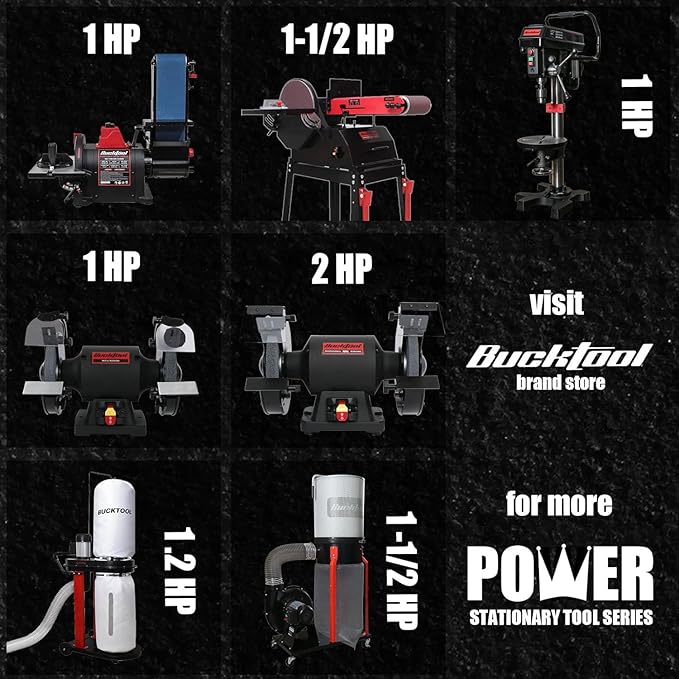 Bucktool Combo 2" x 42" Belt Sander 6" Bench Grinder, Knife Sharpener with Large Work Table BG2600 Upgraded Model