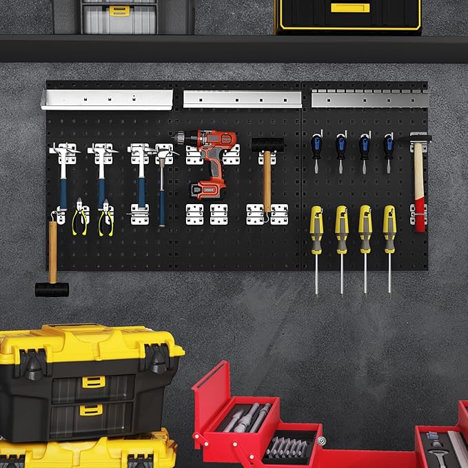 Goplus Garage Pegboard, Metal Pegboard Tool Organizer Kit with 3 Pegboards & 28 Pcs Hanging Accessories, Heavy Duty Pegboard Wall Organizer, Peg Board for Workshop, Tool Storage, Black