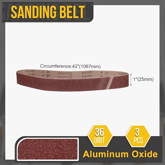 1 x 42 Inch Sanding Belt, 3 Pcs 36 Grit Knife Sharpener Belts Work Sharpening for Belt Sander Knife Carving Tool Metal Working