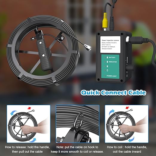 Sanyipace Sewer Scope Camera, 1080P FHD, 165FT/50M, 5X Zoom in, Remote Control, Sapphire Lens, Battery Level Display, Drain Inspection Camer with 12 Adjustable LED Lights, 7'' LCD Screen,16GB TF Card
