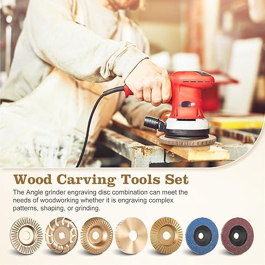 10PCS Wood Carving Disc Set for 4" & 4-1/2" Angle Grinder, Includes Grinding, Shaping & Sanding Discs with 5/8" Arbor for Woodworking & DIY Projects