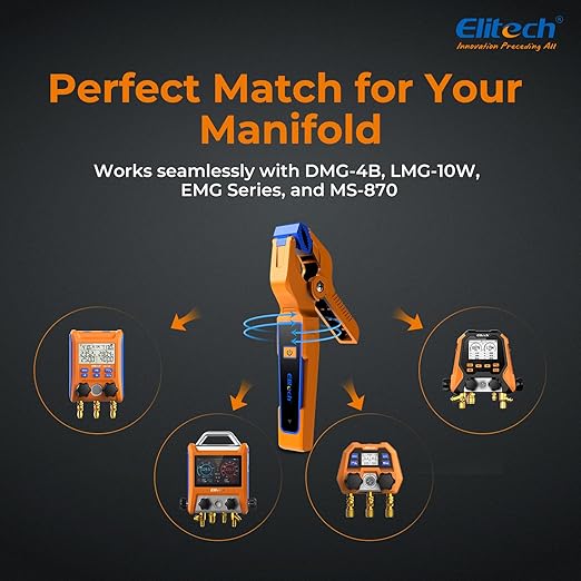 Elitech IPT-01 Wireless Temperature Clamp – T-Type Thermometer, Data Logging & Remote Monitoring –HVAC Temperature Probe with Bluetooth and App Operation & Works with Elitech App-Enabled Manifolds